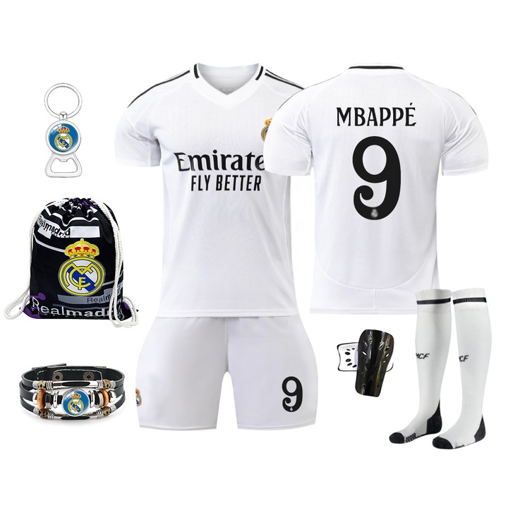 Детски комплект фланелка Mbappe, Real Madrid season 2425 home jersey, полиестер, 135-145 см, бял