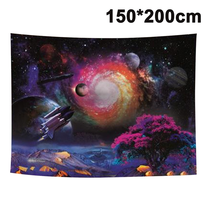 Dekoratív kárpit QttvbTna, poliészter, galaxis köddel, tarka, 150x200 cm