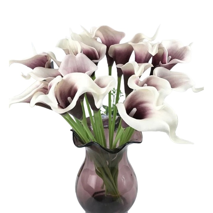 Комплект от 10 изкуствени цветя, QttvbTna, модел Cala, сватбена украса, бяло