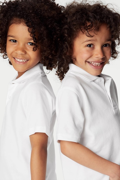 Marks & Spencer, Set de tricouri din bumbac cu guler polo - 3 piese, Alb optic, 116-122 CM