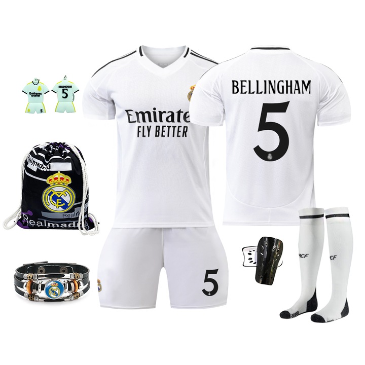 Детски футболен комплект, Real Madrid 2024-2025, полиестер, бял, 150-155 см