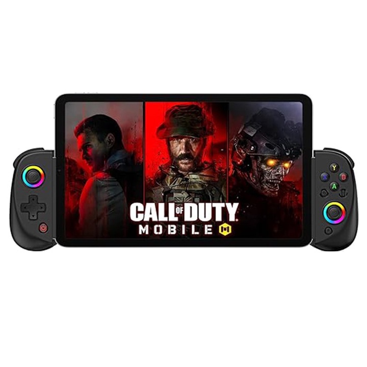 GamePad kontroller, VIELLAN, Maximum 252 mm-re bővíthető, Tablet/Telefon/PS3/PS4/Switch/PC, Bluetooth 5.2, RGB, fekete