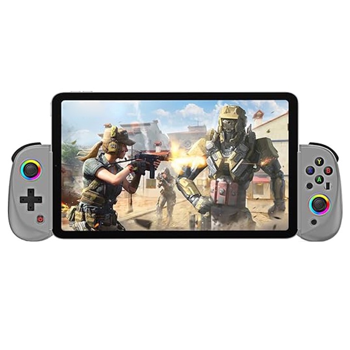 GamePad Kontroller, VIELLAN, Maximum 252 mm-re bővíthető, Tablet/Telefon/PS3/PS4/Switch/PC, Bluetooth 5.2, RGB, szürke
