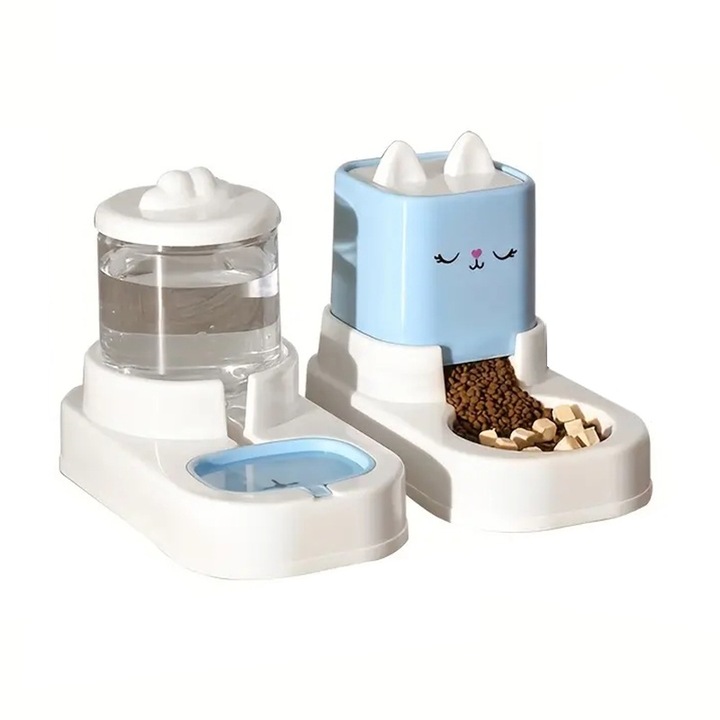 Set dispenser automat de apa si mancare, VIELLAN, Responsabil pentru distribuirea hranei si apei animalului tau de companie, Detasabil si lavabil, 4 L, Albastru