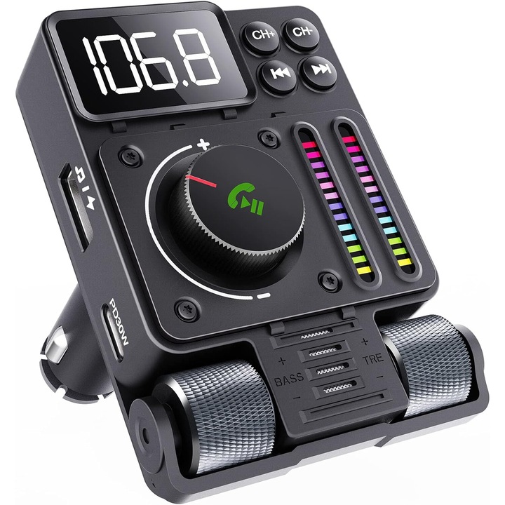 FM трансмитер Hesasa, Bluetooth 5.3, прибиращ се USB C (30W PD и QC3.0), безжичен радио MP3 музикален адаптер, MP3 музикален плейър, LED дисплей