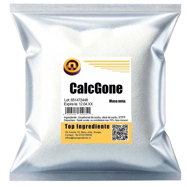 CalcGone 3in1 vízkőgátlópor, Megakadályozza a vízkő lerakódását a mosógépben, 1 kg