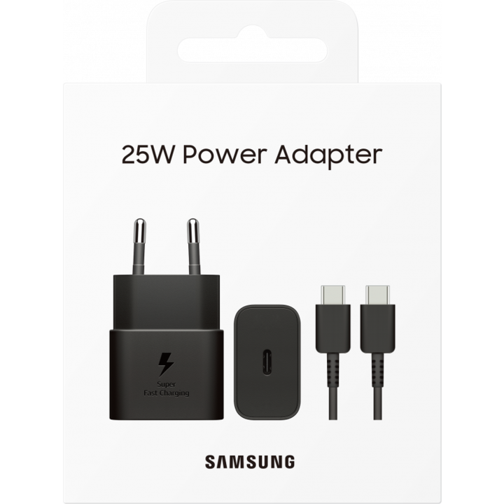 Samsung töltő USB-C, 25W, gyorstöltő kábel, 1 méteres, 3A, tartozék, fekete, prémium, buborékfólia