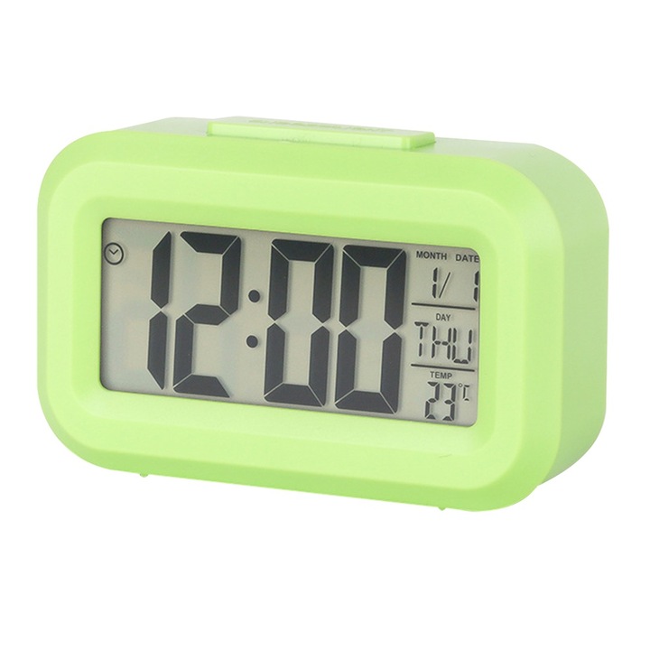 Ceas de masa Cozevdnt, digital, verde, functie de alarma, afisaj date si temperatura
