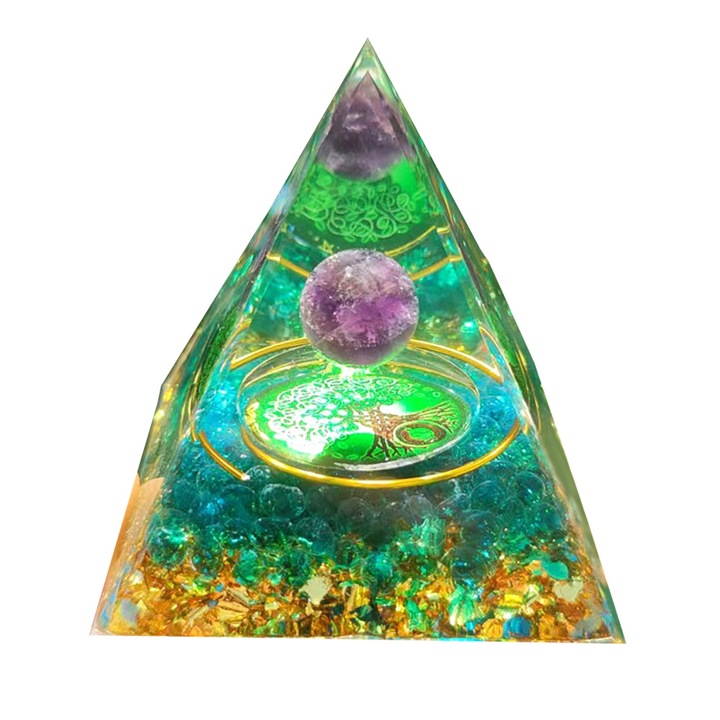 Piramida orgonica, QttvbTna, cristal, multicolor, 8x8cm