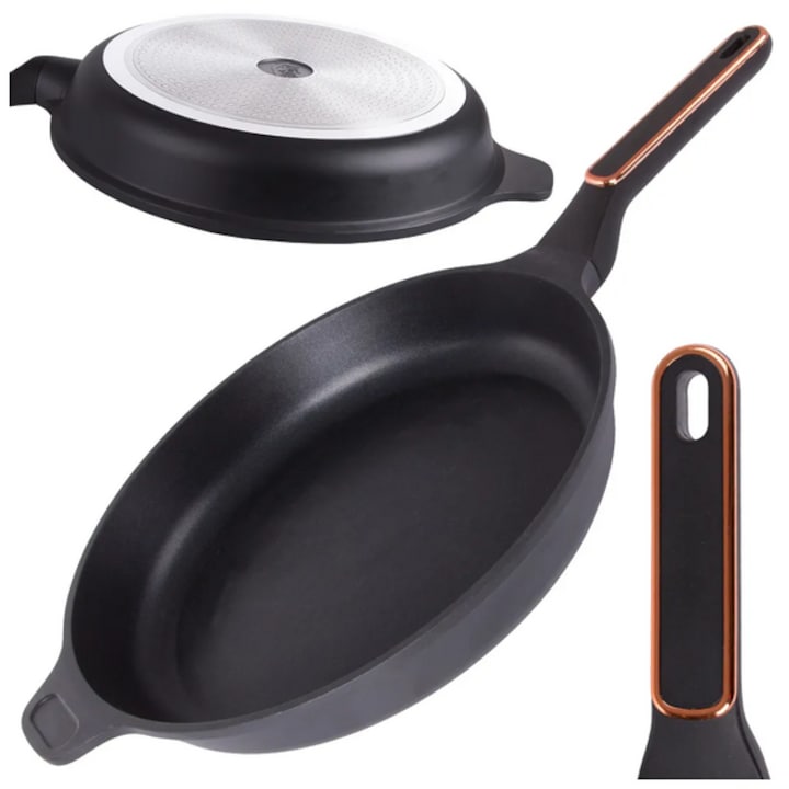 Öntött alumíniumserpenyő ragadásmentes bevonattal, indukciós- és gáztűzhelyekhez, fekete, 32 cm átmérő