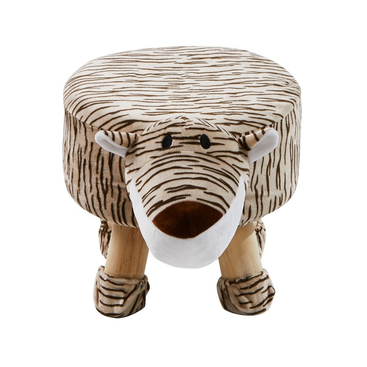 Taburet Tigru fix, rotund, material textil, maro, 28 x 40 x 26.5 cm