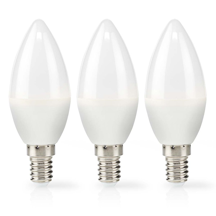 LED крушка, Nedis, E14, 470lm, 4.9W, топло бяло, 2700K, свещ, 3бр.