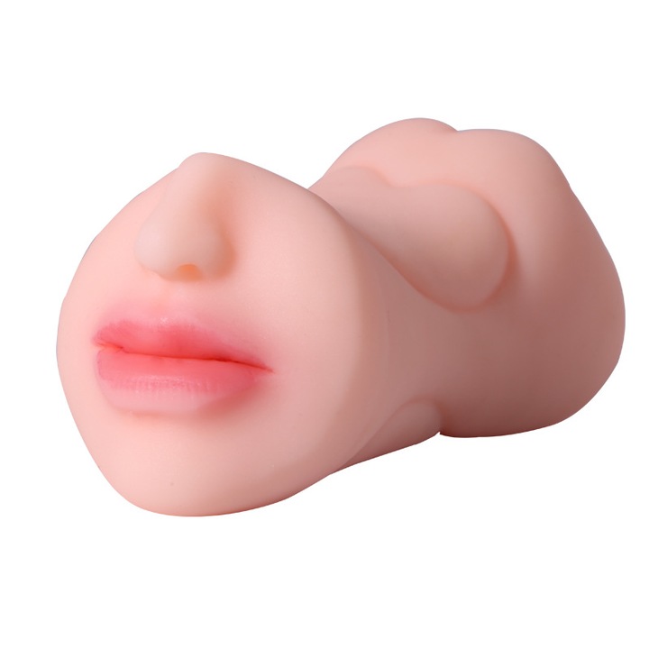 Masturbator masculin 3 in 1 cu fata realista, textura 3D, 8cm