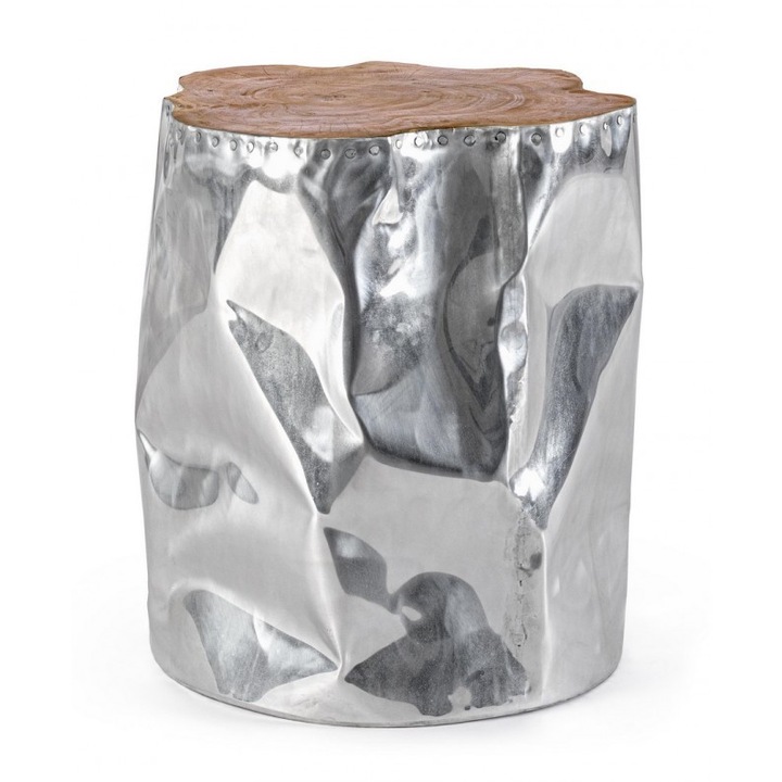 Masuta aluminiu argintiu lemn maro Hammer 35x35x45 cm