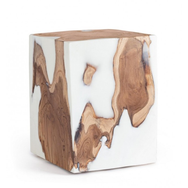 Masuta polirasina alba lemn maro Melty 30x30x40 cm