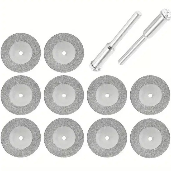 JENUOS 10 darab fém csiszolókorongból és 2 rúdból álló készlet, gyémánt, fa, 30 mm, ezüst