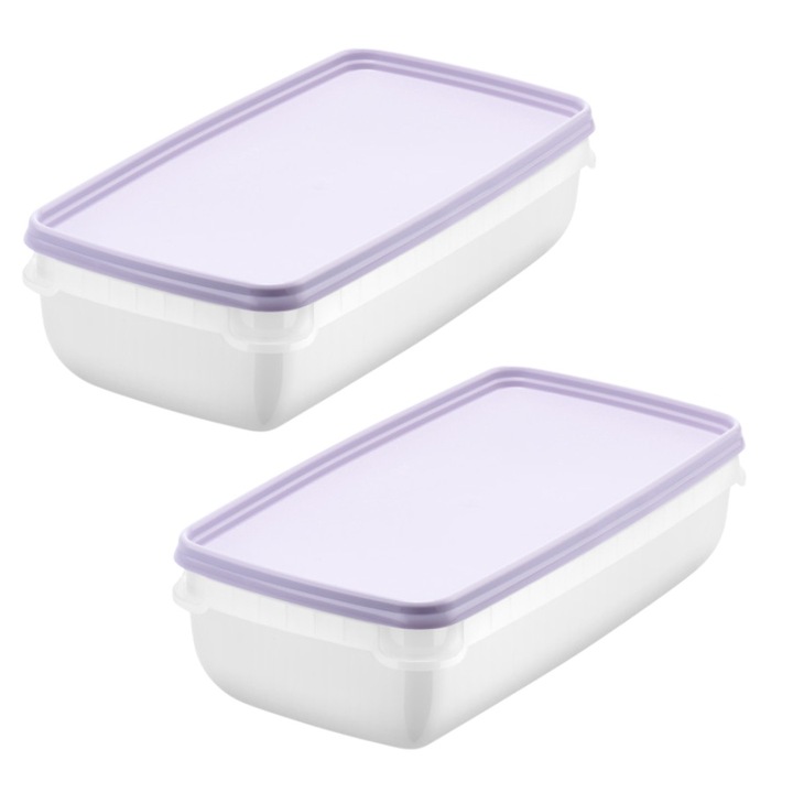 Set 2 caserole cu capac, depozitare alimente, Freez SmartStore, 1.2L, compatibila cu cuptorul microunde si congelator, capac ermetic, Mov