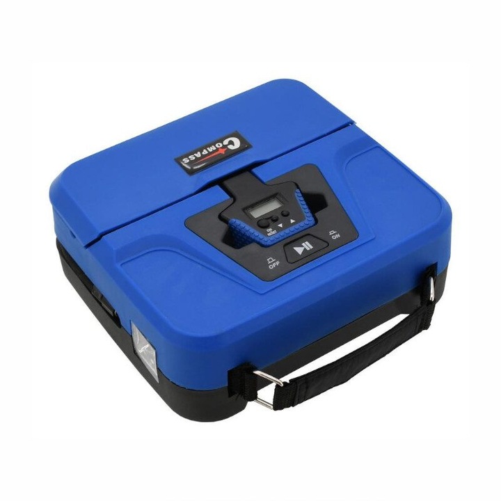 Compresor aer digital, 3 in 1, 12V, 7bar, cu 3 adaptori si 4 capacele, lanterna LED, manometru detasabil, compartiment pentru adaptori, 07205 Compass