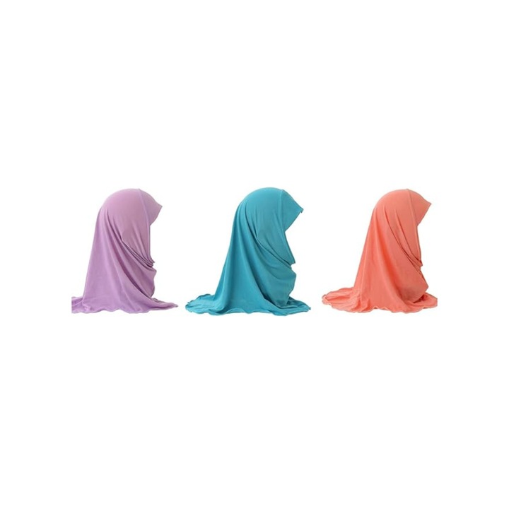 Fulare islamice pentru fete, Norsen, tip hijab, circumferinta 50 cm, Set 3 bucati, Multicolor
