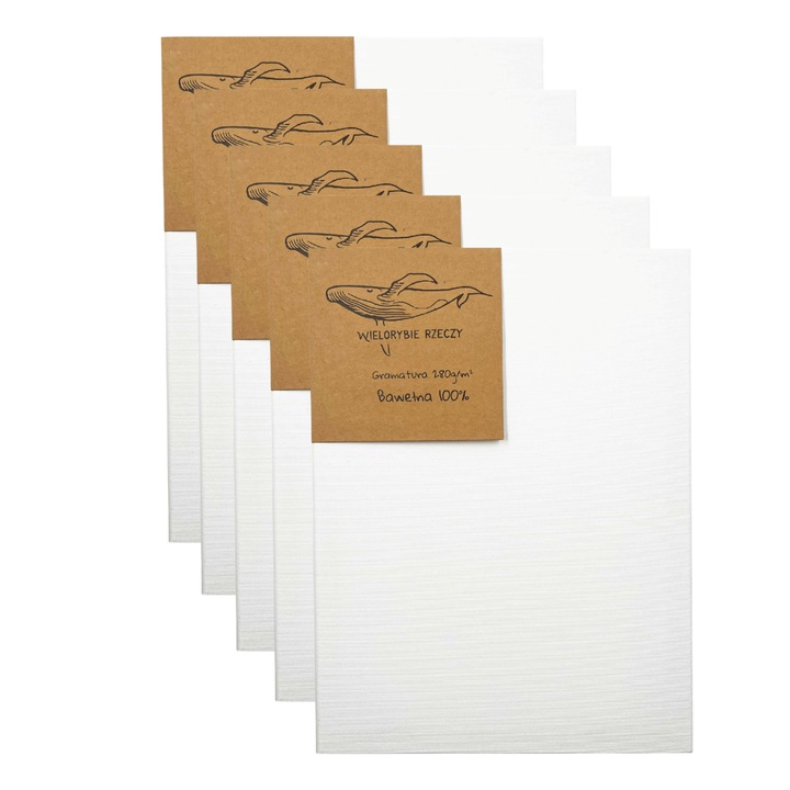 Set 5 buc panza pictura, Whales Things, 40x50 cm, Bumbac, Alb