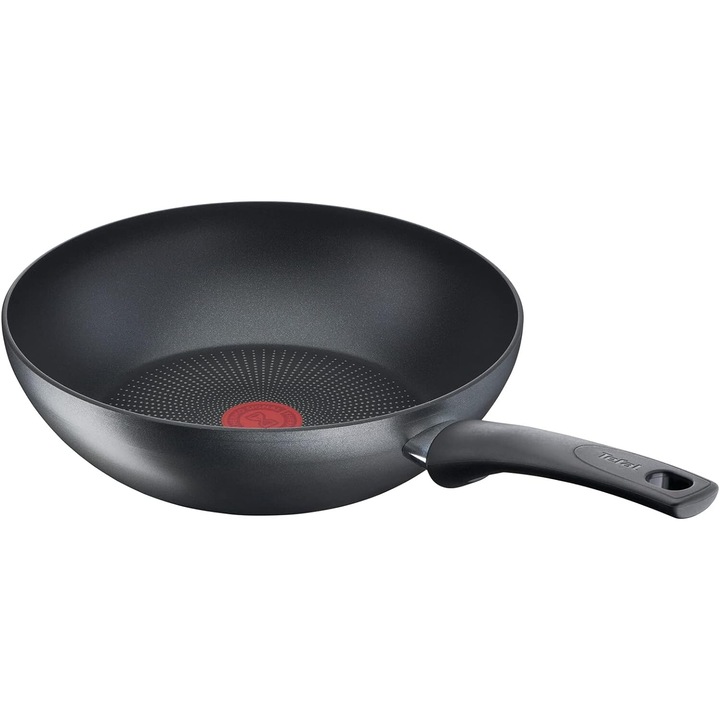 Wok serpenyő, Tefal, G2701972, Easy Chef, 28 cm, Thermo-Signal, tapadásmentes, Fekete