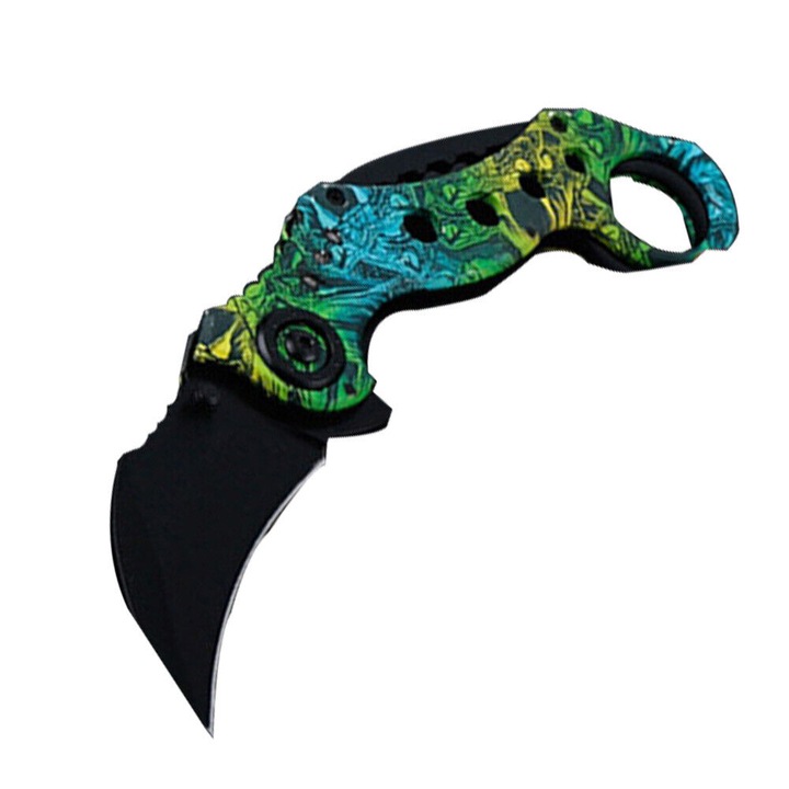 Нож Columbia Karambit, ръчно отваряне, модел на змия, син, 18 см, Dalimag