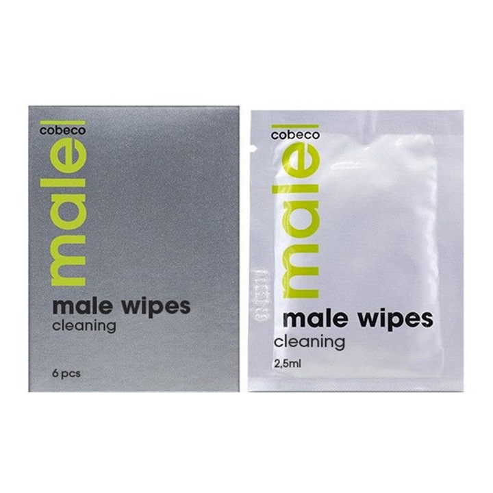 Cobeco Male higiéniai törlőkendő készlet, 6 darab, a test külső erogén zónáihoz és erotikus játékokhoz, 6 x 2, 5 ml