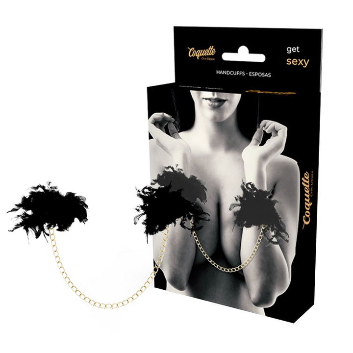 Белезници Coquette Chic Desire, За еротични моменти, С пера, Черен