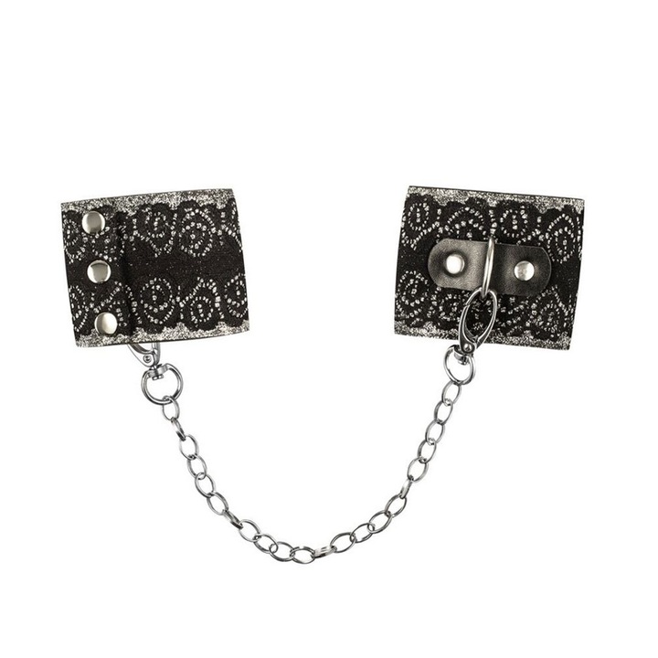 Белезници Obsessive A747, За еротични моменти, От меки, издръжливи материали, С детайли от дантела и подвижна верига, Универсален размер