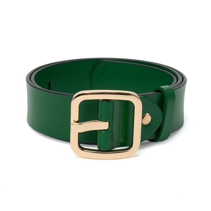 Női öv, JOLAR. elegáns természetes bőr, klasszikus arany csat, 103 cm BZ-49GN zöld