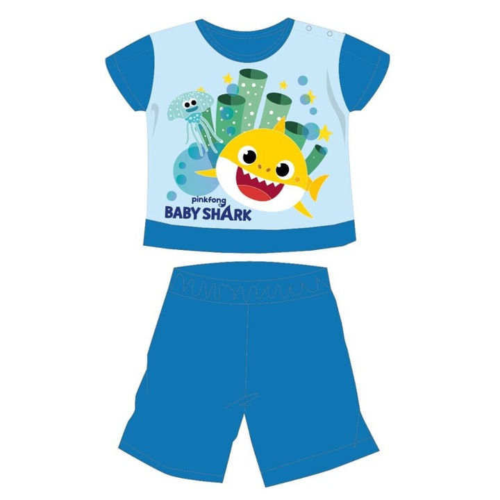 Бебешка пижама Baby Shark с къс ръкав за лятото - памучна пижама от жарсе - Син - 98