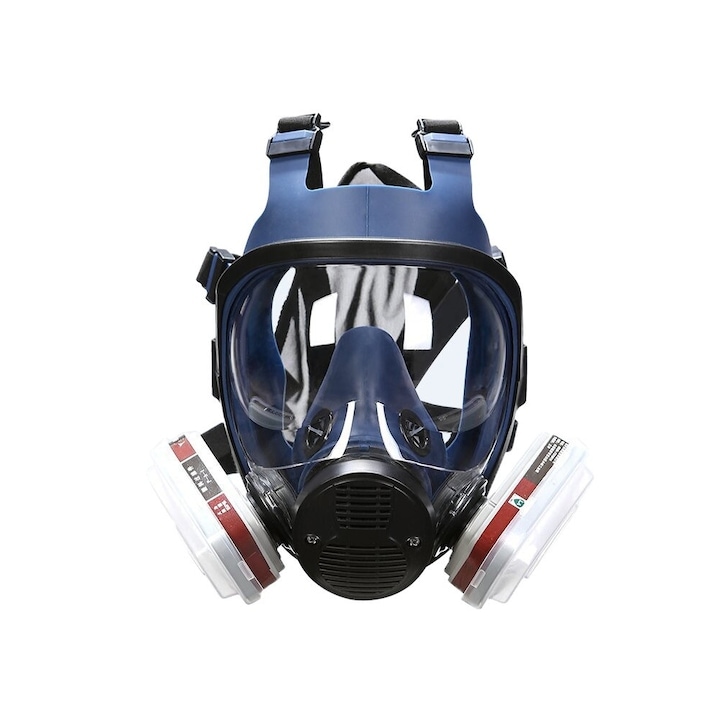 Противогаз за многократна употреба, пълен комплект с включени филтри, противогаз, защита срещу изпарения на боя, химически спрей, пестициди, WALALLA, син