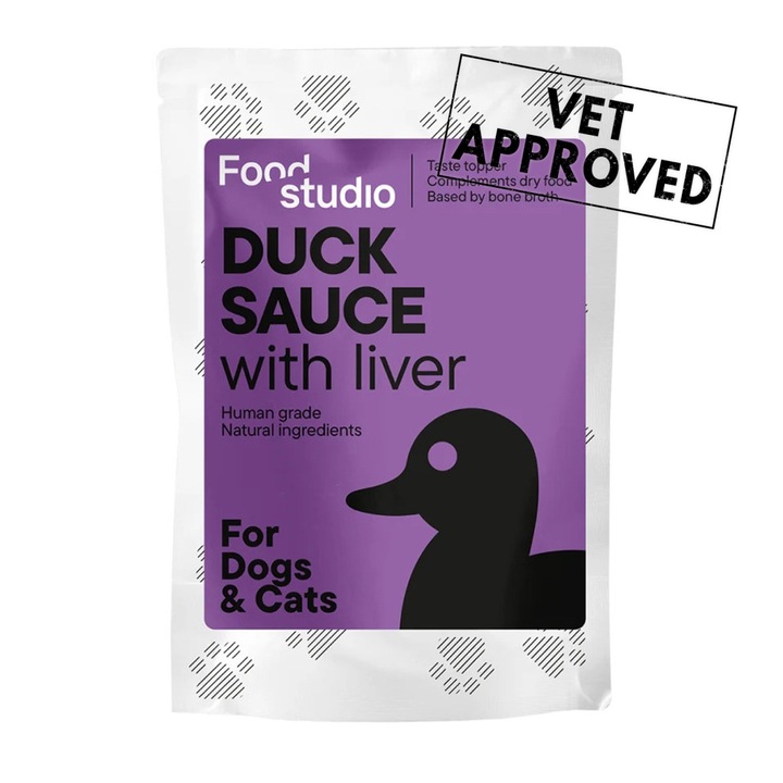 Sos pentru caini si pisici din oase de rata si ficat de pastrav, Food Studio, 100 ml