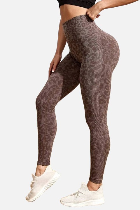 Colanti sport modelatori cu talie inalta Feel Leopard, scrunch 8616, Maro
