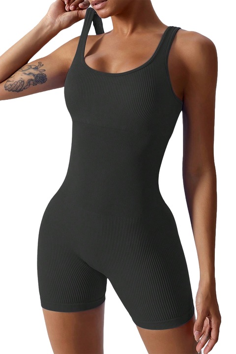 Salopeta Sport Dama, Salopeta Elastica Inalta Pentru Yoga, Sala, Casual, Negru, S