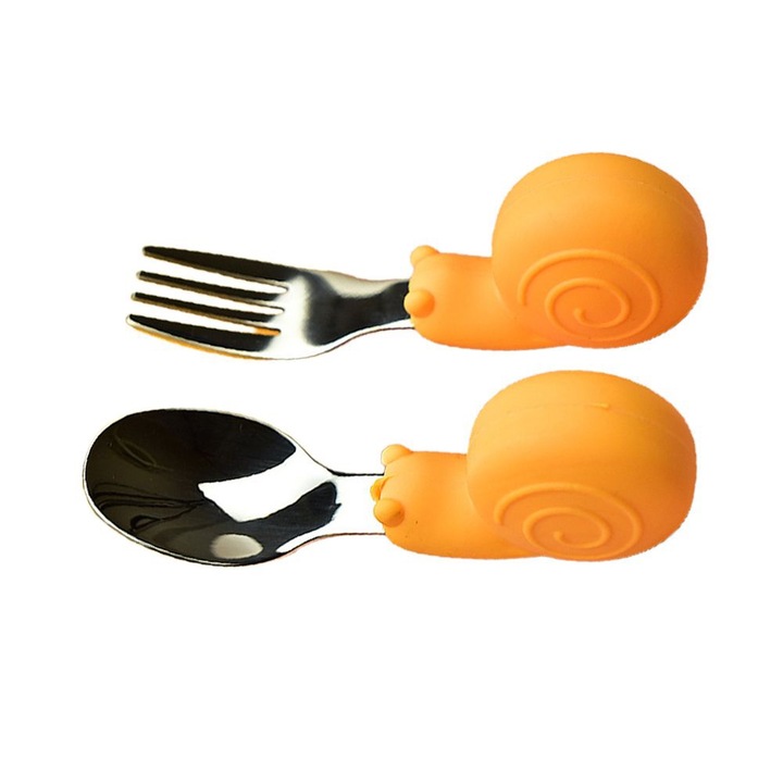 Детски комплект прибори Ronyes, Melc, неръждаема стомана, оранжев, 10см