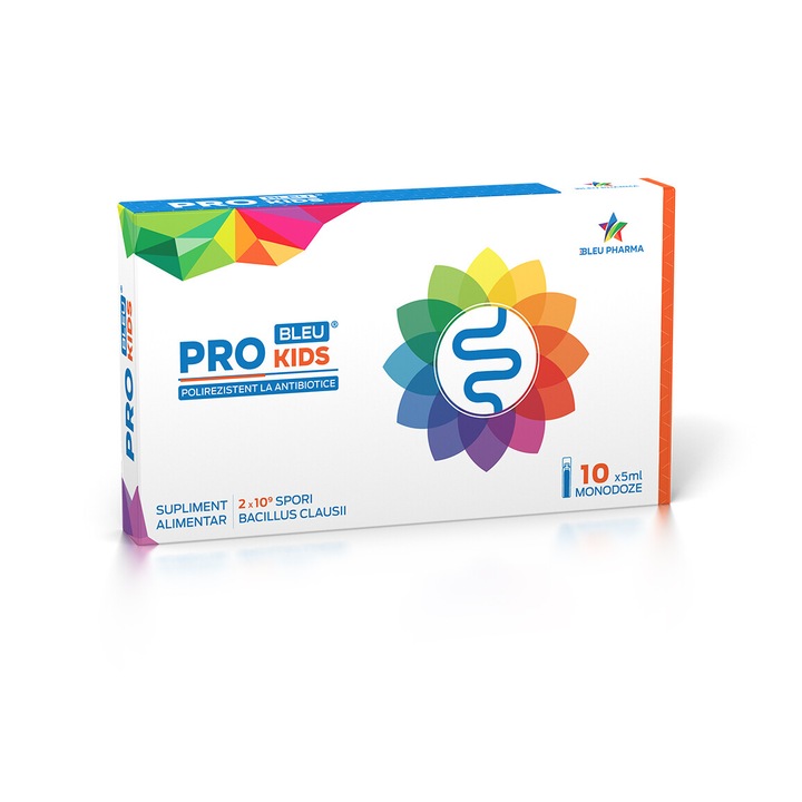 Supliment alimentar probiotic pentru copii Pro Bleu Kids, 10 fiole x 5 ml