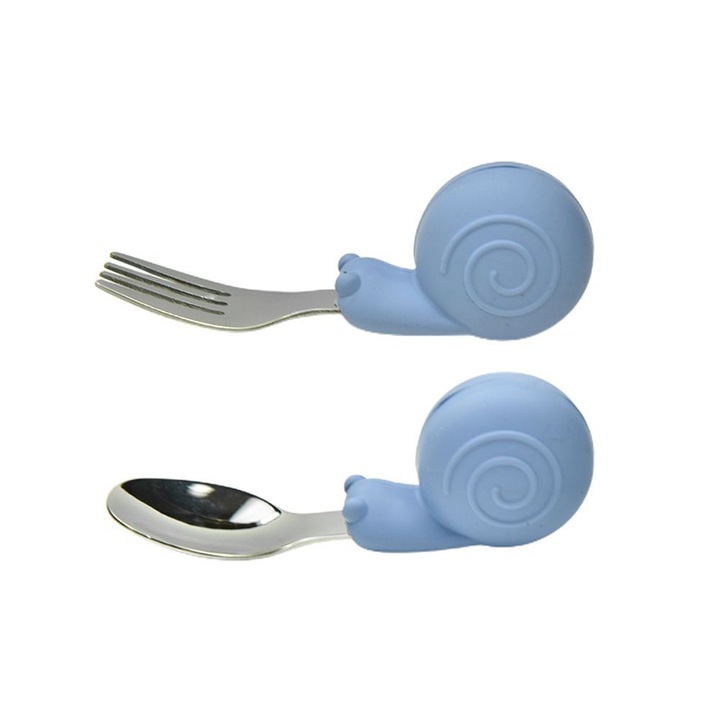 Детски комплект прибори Ronyes Melc, неръждаема стомана, син, 10 см