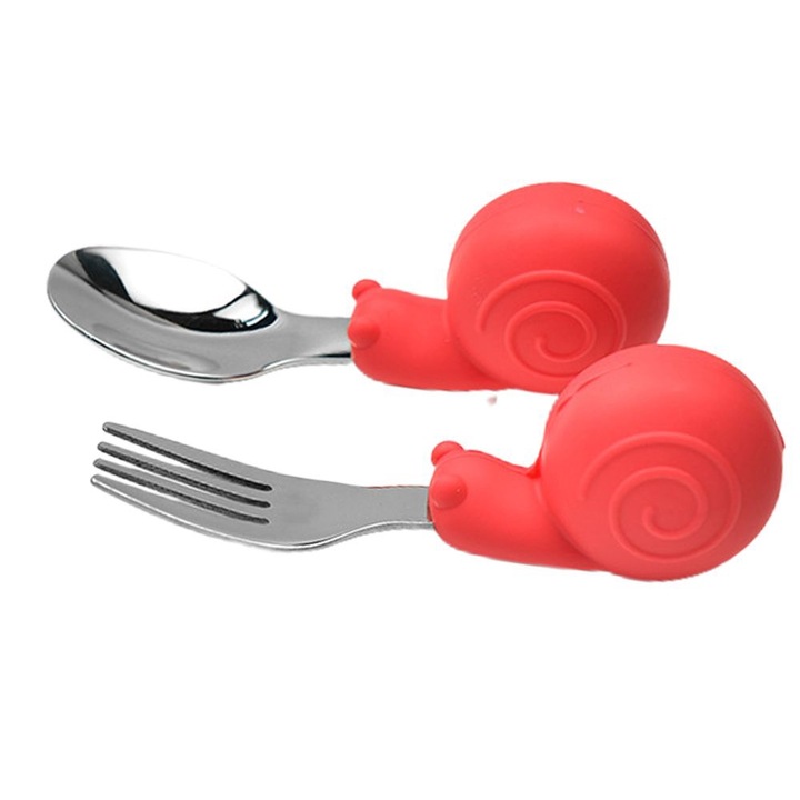 Детски комплект прибори Ronyes Melc, неръждаема стомана, червен, 10 см