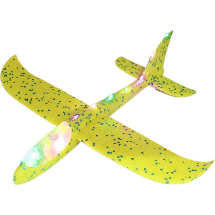 4 db Ronyes polisztirol repülőgép készlet, 47 cm, LED-del, hordozható, sárga