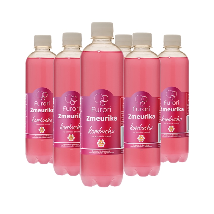 Kombucha cu zmeura set 6 x 500 ml, Furori, fara conservanti, fara zahar