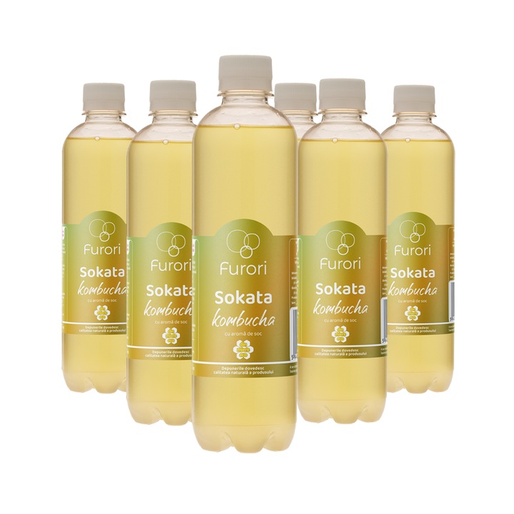 Kombucha cu soc set 6 x 500 ml, Furori, fara conservanti, fara zahar