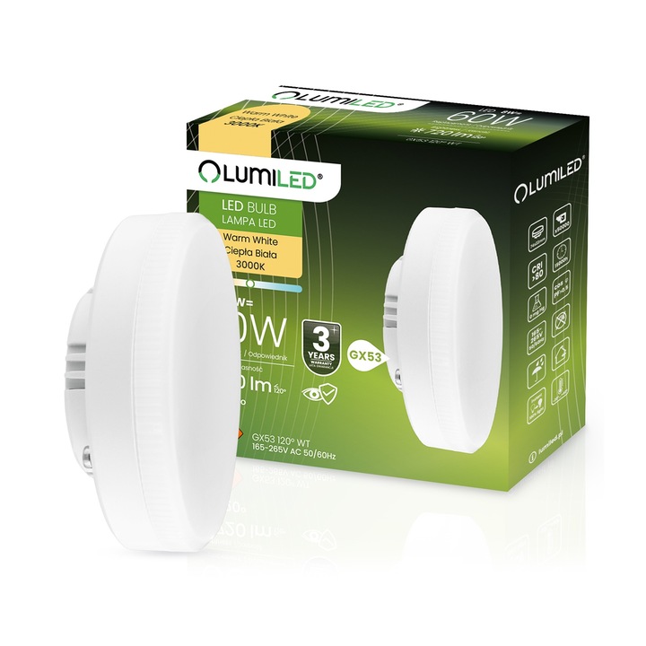 Bec LED Lumiled, 8W echivalent 60W, lumina calda, 3000K, 74x3mm