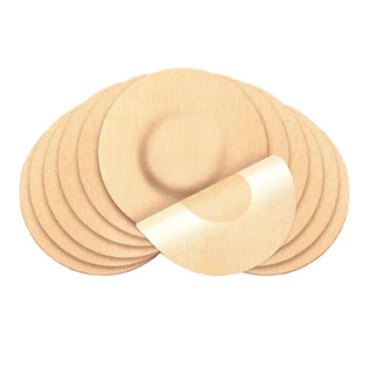 Комплект от 10 лепенки за фиксиране на сензора за глюкоза SUPER TRENDS, устойчив на вода и пот, без лепило в центъра, диаметър на лепенката 7,5 см, допълнителна защита, съвместим с Guardian 3, Enlite, Dexcom, Beige