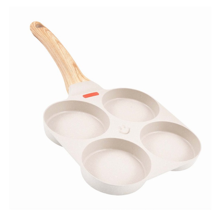 Tigaie Multifunctionala VarioShop®, pentru 4 oua, mini pizza, pancake, sandwich, tigaie cu invelis antiaderent si maner din lemn, bej