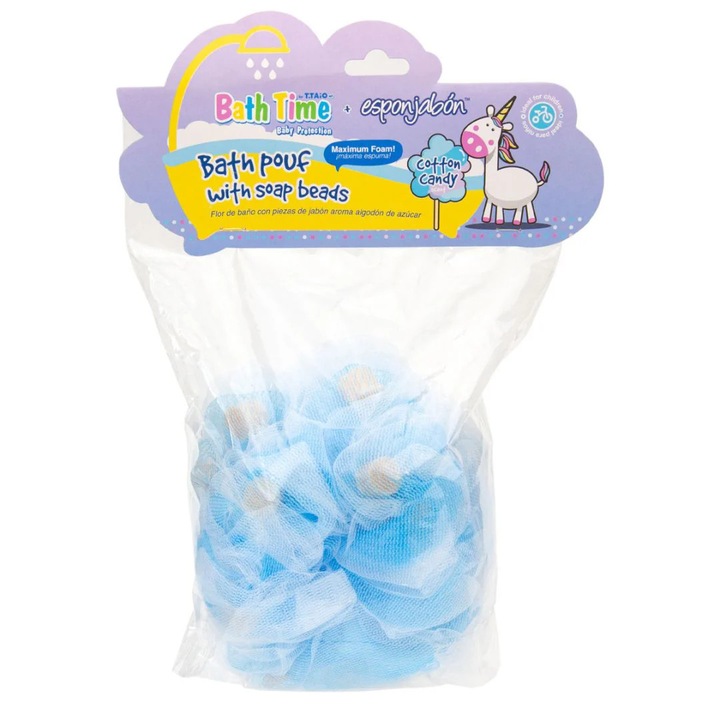 2 az 1-ben zuhanyszivacs hámlasztó hálóval és beépített szappannal, vattacukor illattal, Espojabon, 1 db