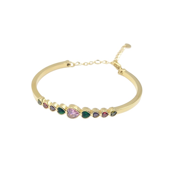 Bratara aurie din otel inoxidabil pentru femei, inimioare cu cristale, 6 cm