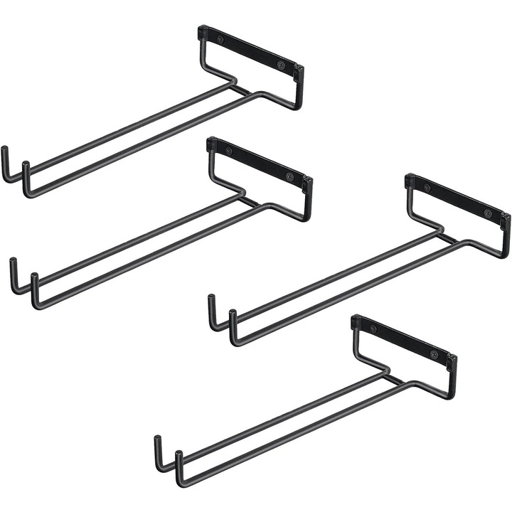 4 db-os borospohártartó készlet, fém, fekete, falra szerelhető, 30 cm
