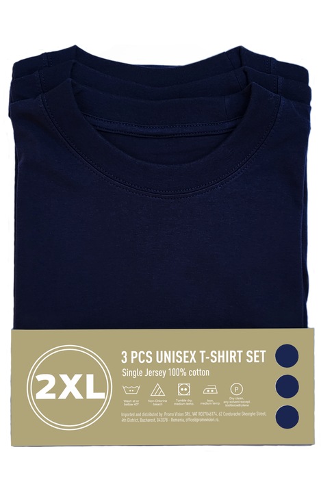 Set 3 tricouri, Unisex, bumbac, Bleumarin