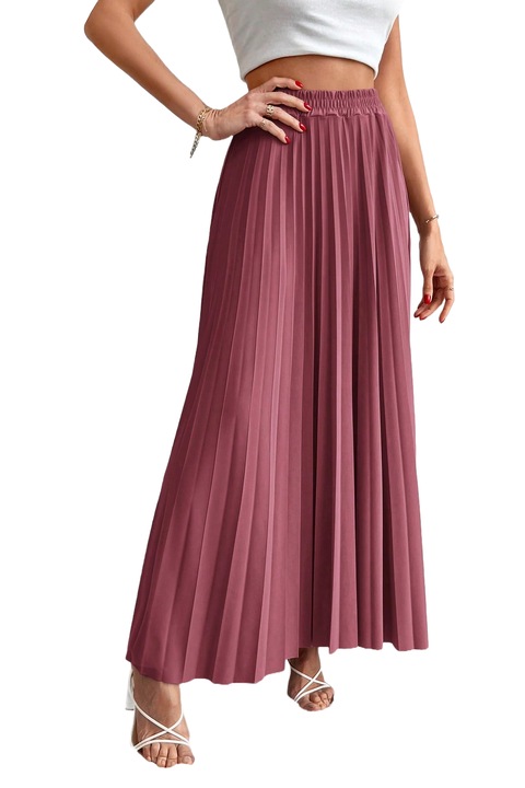 Fusta Maxi Plisata Cu Talie Inalta, Roz pal sidefat, S